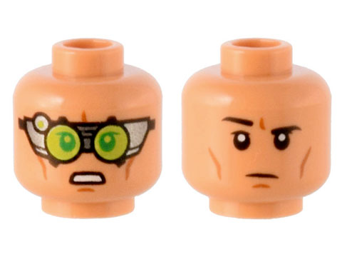Minifigure, Head Dual Sided SW Silver Visor, Lime Lenses, Cheek Lines, Open Mouth Grimace / Black Eyebrows, One Raised Pattern