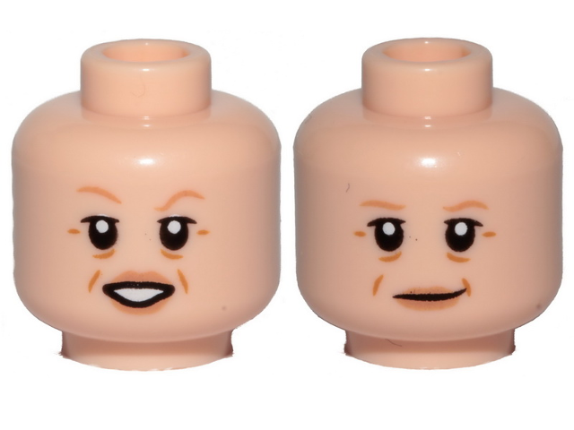 Minifigure, Head Dual Sided Female, Nougat Eyebrows, Cheek Lines, Lips, Open Mouth Smile / Smile Pattern