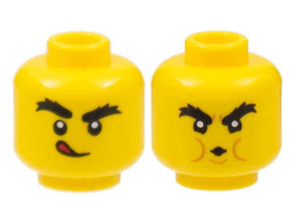 Minifigure, Head Dual Sided Black Bushy Eyebrows, Licking Lips / Blowing House Down Pattern