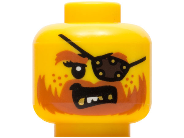 Minifigure, Head Beard Dark Orange, Gold Teeth, Eye Patch, Eyelashes Pattern (BAM)