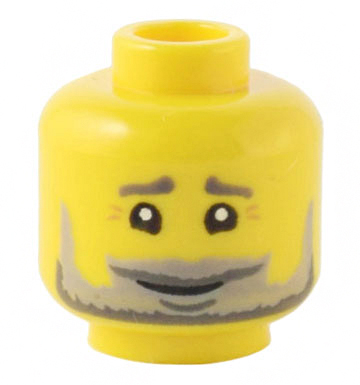 Minifigure, Head Dark Bluish Gray Eyebrows, Light Bluish Gray and Dark Bluish Gray Full Beard, Laugh Lines, and White Pupils Pattern