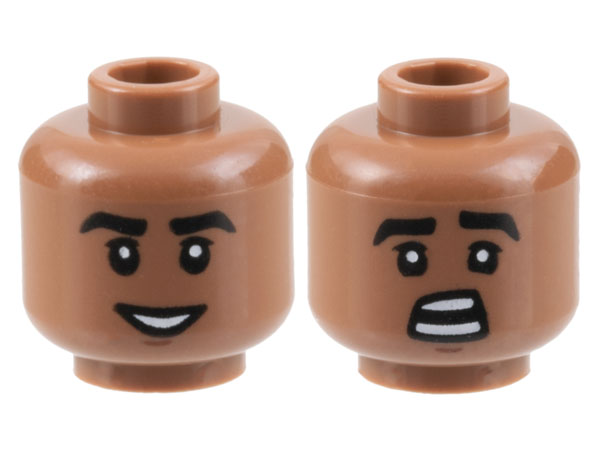 Minifigure, Head Dual Sided Black Thick Eyebrows, Chin Dimple, Grin with Teeth / Scared Pattern