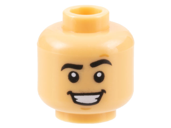 Minifigure, Head Black Eyebrows, Raised Left, Chin Dimple, Open Mouth Smile with Teeth Pattern