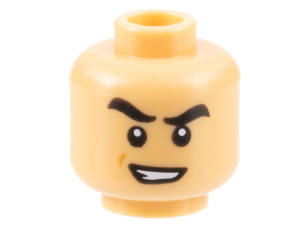 Minifigure, Head Black Thick Eyebrows Raised, Scowl with Teeth Pattern