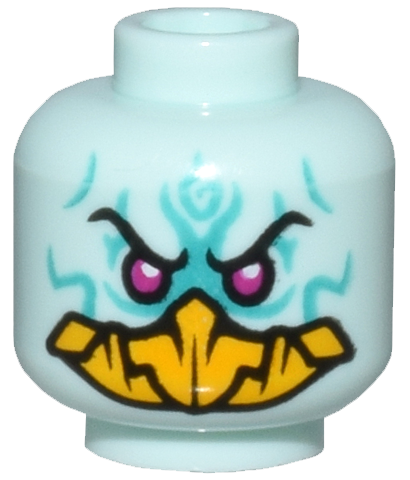 Minifigure, Head Alien Magenta Eyes, Bright Light Orange Beak, and Dark Turquoise Lines Pattern