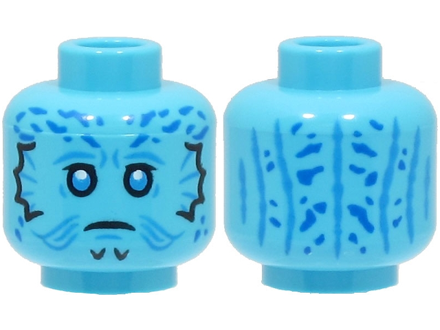 Minifigure, Head Alien SW Mythrol, Dark Azure Eyes and Contour Lines, Blue Spots on Forehead and Back, Frown Pattern