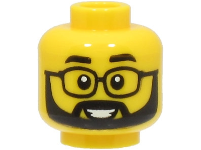Minifigure, Head Black Eyebrows, Glasses and Full Beard, Open Mouth Smile Pattern