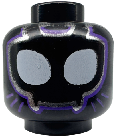 Minifigure, Head Alien Mask with Large White Eyes, Dark Purple and Silver Trim, Whiskers Pattern