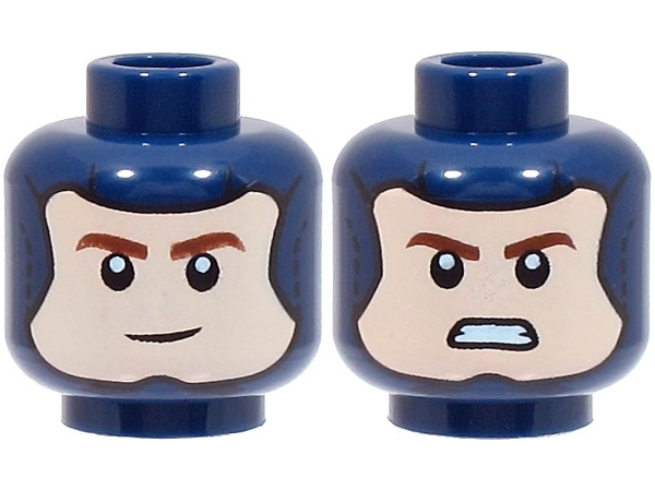 Minifigure, Head Dual Sided Balaclava, Light Nougat Face with Reddish Brown Eyebrows, Smile / Angry Pattern