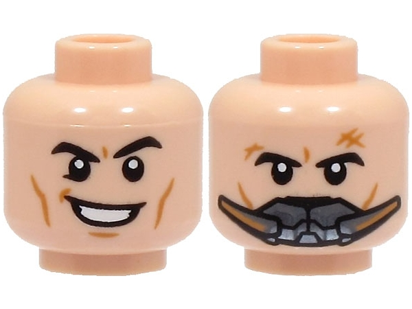 Minifigure, Head Dual Sided Black Eyebrows, Medium Nougat Cheek Lines and Dimples, Lopsided Open Mouth Smile / Breathing Apparatus Pattern