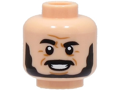 Minifigure, Head Black Eyebrows, Moustache and Beard, Medium Nougat Forehead and Cheek Lines, Chin Dimple, Open Mouth Smile Pattern