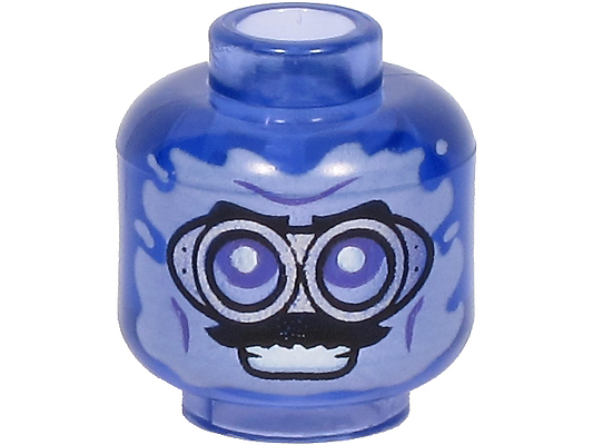 Minifigure, Head Silver Goggles, Black Moustache, Smile Pattern