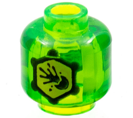 Minifigure, Head without Face with Yellow Hexagon with Black Outline and Exploding Ball Pattern on Both Sides