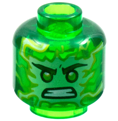 Minifigure, Head White and Lime Energy Face, Lime Eyes, Scowl Pattern