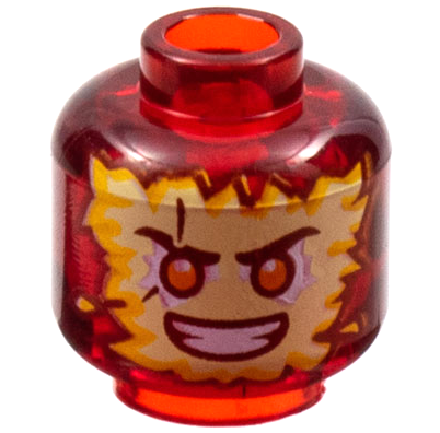 Minifigure, Head Tan and Bright Light Orange Energy Face, Orange Eyes, Scowl Pattern