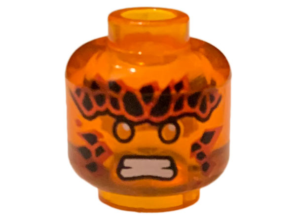 Minifigure, Head Black Stones on Forehead and Cheeks, Orange Eyes, White Teeth, Scowl Pattern