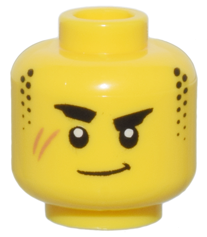 Minifigure, Head Thick Black Eyebrows, Stubble Sideburns, Medium Nougat Scar, and Closed Mouth Lopsided Grin Pattern