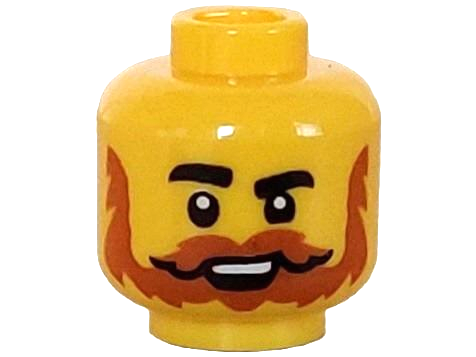 Minifigure, Head Black Eyebrows, Dark Orange Beard and Moustache, Open Mouth with Top Teeth Pattern