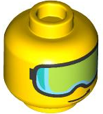 Minifigure, Head Glasses with Lime Ski Goggles with Dark Turquoise and Medium Azure Highlights, Medium Nougat Chin Dimple, Smirk Pattern