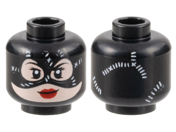 Minifigure, Head Female Balaclava, White Stitching, Light Nougat Face, Red Lips Pattern