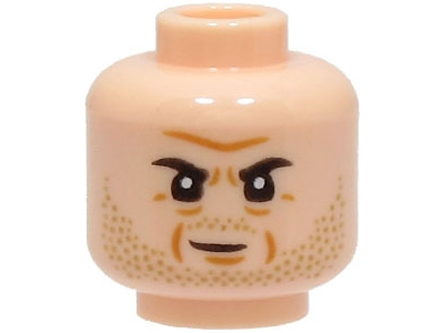 Minifigure, Head Black Eyebrows, Dark Tan Stubble Beard, Medium Nougat Forehead Crease, Age Lines and Chin Dimple, Neutral Pattern