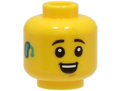Minifigure, Head Child Black Eyebrows, Medium Nougat Chin Dimple, Dark Turquoise Hearing Aid on Right, Open Mouth Smile with Top Teeth Pattern