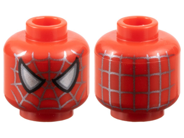 Minifigure, Head Alien with Spider-Man Dark Silver Webbing, Large Silver Eyes with Dark Silver Edges and Black Borders Pattern