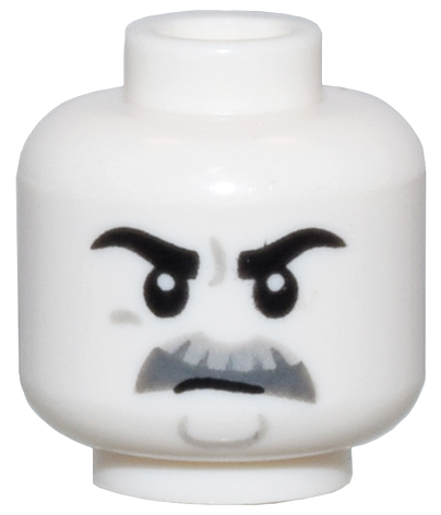 Minifigure, Head Black Eyebrows, Light Bluish Gray and Dark Bluish Gray Moustache, and Round Chin Outline Pattern