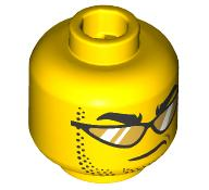 Minifigure, Head Black Thick Eyebrows, Mutton Chops and Goatee Stubble, Sunglasses with Gold Lenses and White Reflections, Medium Nougat Dimple, Stern Pattern