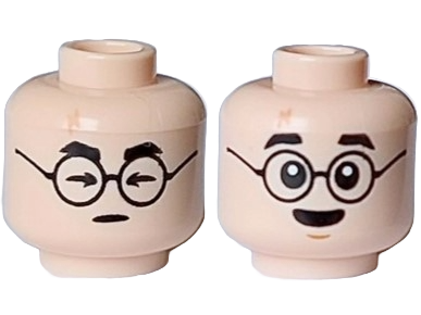 Minifigure, Head Dual Sided Black Eyebrows and Glasses, Nougat Lightning Scar, Arrow Shaped Closed Eyes /  Surprised Open Eyes and Chin Dimple Pattern
