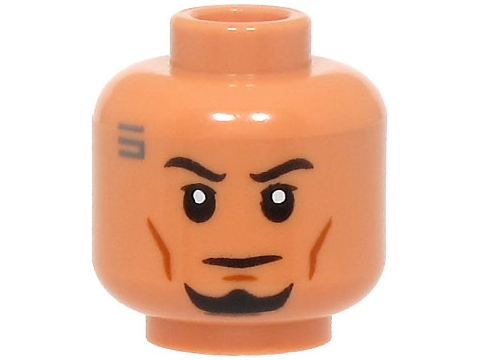 Minifigure, Head Black Eyebrows and Goatee, Dark Orange Cheek Lines and Chin Dimple, Dark Bluish Gray Tattoo, Neutral Pattern