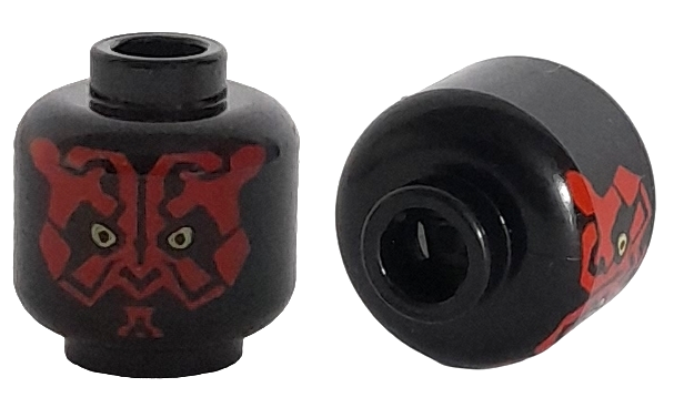 Minifigure, Head Alien with SW Darth Maul, Red Face, Small Yellow Eyes Pattern