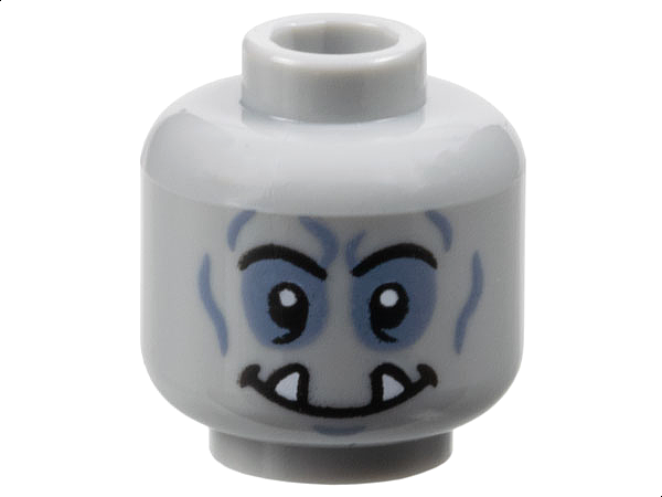 Minifigure, Head Alien Orc Black Eyebrows, Sand Blue Eye Shadow, Chin Dimple, and Wrinkles, Wide Grin with Bottom Fangs Pattern