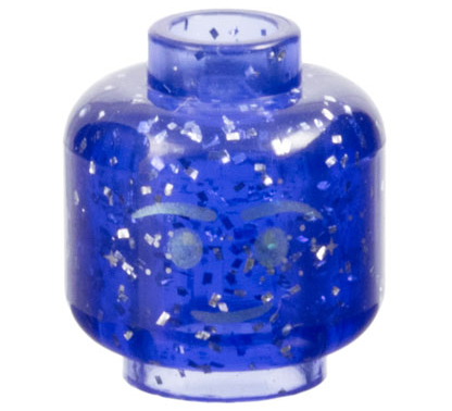 Minifigure, Head Metallic Light Blue Eyebrows, Eyes, and Grin Pattern