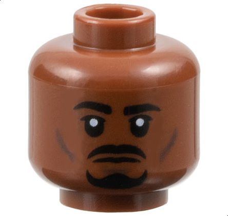 Minifigure, Head Black Eyebrows, Moustache, and Goatee, Dark Brown Cheek Lines and Chin Dimple, Neutral Pattern