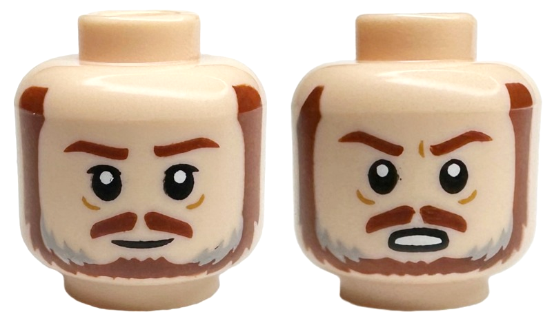 Minifigure, Head Dual Sided Eyebrows, Moustache and Beard with Light Bluish Gray Highlights, Grin / Angry Open Mouth with Teeth Pattern (Undetermined Type)