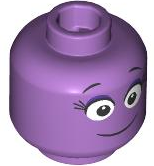 Minifigure, Head Black Eyebrows and Eyelashes, Large White Eyes with Dark Purple Upper Eyelids, Thin Closed Mouth Smile Pattern