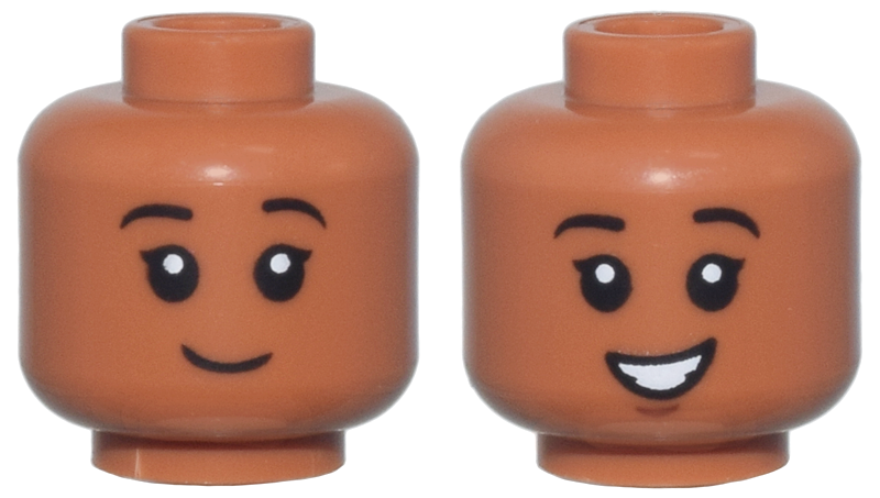 Minifigure, Head Dual Sided Child, Thin Black Eyebrows, Closed Mouth Smile / Open Mouth Smile Pattern