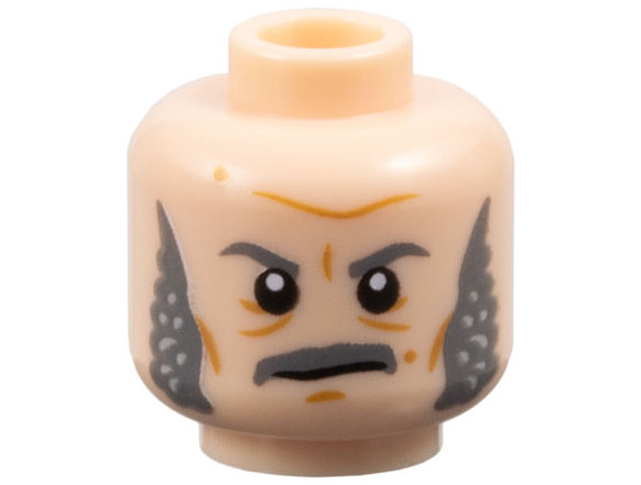 Minifigure, Head Dark Bluish Gray Eyebrows, Moustache and Sideburns, Medium Nougat Dimples and Lines, Neutral Pattern