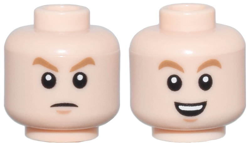 Minifigure, Head Dual Sided Medium Nougat Eyebrows, Nougat Chin Dimple, Angry Frown / Open Mouth Smile with Top Teeth Pattern