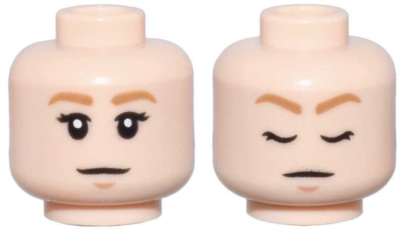 Minifigure, Head Dual Sided Female Medium Nougat Eyebrows, Black Eyelashes, Nougat Chin Dimple, Neutral / Sleeping with Closed Eyes Pattern