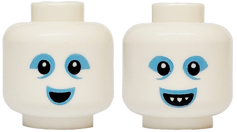 Minifigure, Head Dual Sided Alien, Black Eyes, Medium Blue Eye Shadow, Open Mouth / Smile with Pointed Teeth Pattern