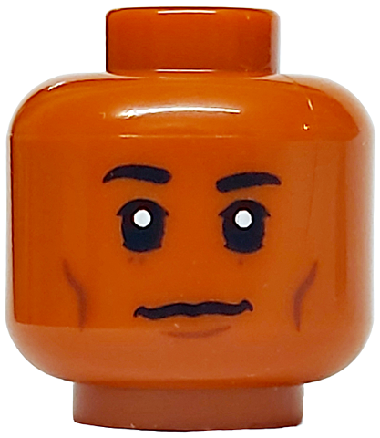 Minifigure, Head Black Eyebrows, Reddish Brown Cheek Lines, Chin Dimple and Dots under Eyes, Neutral Pattern