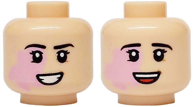 Minifigure, Head Dual Sided Female Black Eyebrows, Bright Pink Birthmark, Open Mouth Smile / Laughing with Teeth and Red Tongue Pattern