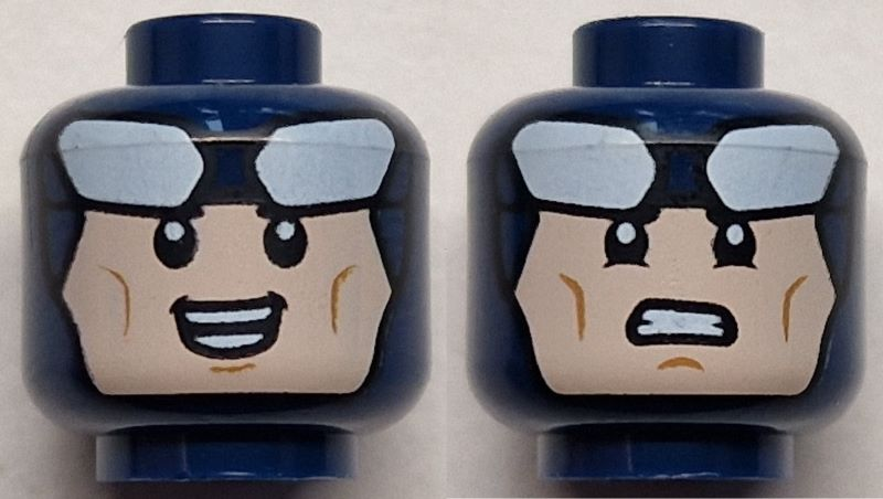 Minifigure, Head Dual Sided Balaclava with White Goggles, Open Smile with Teeth / Angry with Bared Teeth Pattern (Batman)
