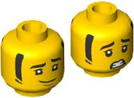 Minifigure, Head Dual Sided Black Eyebrows and Sideburns, Medium Nougat Chin Dimple, Lopsided Grin / Scared Open Mouth with Teeth Pattern