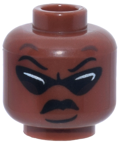 Minifigure, Head Black Eyebrows, Sunglasses with White Reflections, Large Lips, Dark Brown Forehead Wrinkles, Stern Pattern