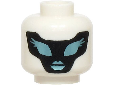 Minifigure, Head Alien Female Black Mask, Metallic Light Blue Lips and Eyes with Eyelashes Pattern
