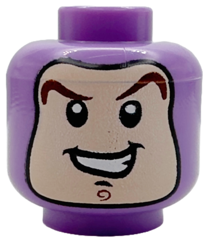 Minifigure, Head Balaclava with Face Hole, Reddish Brown Curved Eyebrows, Chin Swirl, Black Chin Dimple, Open Mouth Smile Pattern (Buzz Lightyear)