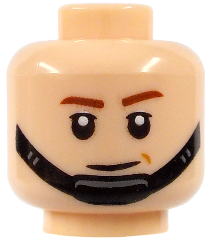 Minifigure, Head Reddish Brown Eyebrows, Black Chin Strap, Medium Nougat Cheek Line, Neutral Pattern
